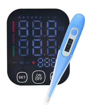 Dishan Digital Arm Blood Pressure Monitor With & Clinical Thermometer LED Electronic Home Monitoring Autometic One Touch Operation Bp Monitor(Black)