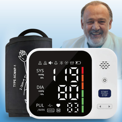 Aika Professional Digital Fully Automatic Arm Blood Pressure Monitor with Rechargeable Battery, 99-Memory, Large Display, Easy to Use Bp Monitor(White Black)
