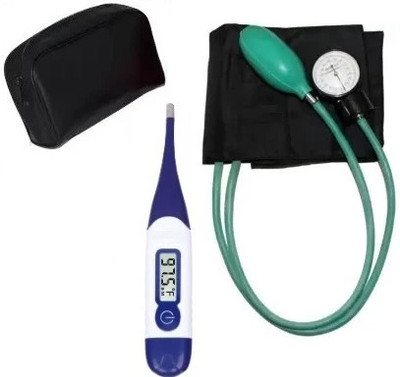 RnB Manual Aneroid Sphygmomanometer Blood Pressure Monitor Upper Arm Dial Type BP Machine with Digital Thermometer Bp Monitor(Black)