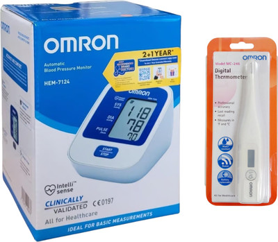 OMRON HEM-7124 Automatic Blood Pressure Monitor with Omron MC-246 Digital Thermometer (Combo Pack, 3 Years Warranty,) Bp Monitor(Blue, White)