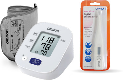 OMRON HEM-7143T1 Automatic Blood Pressure Monitor with Omron MC-246 Digital Thermometer (Combo Pack, 3 Years Warranty) Bp Monitor(White)