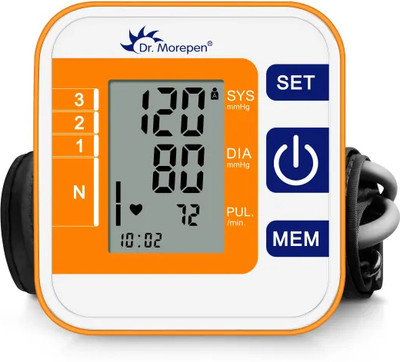 Dr. Morepen Blood Pressure Monitor with 4 Batteries BP-14 Bp Monitor(Orange, White)