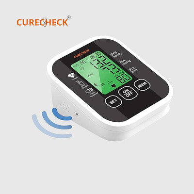 curecheck Fully Automatic Upper Arm Blood Pressure Machine For Home Use with Voice Announcement Function | Large Display + Cuff Kit Bp Monitor(WHITE/BLACK)