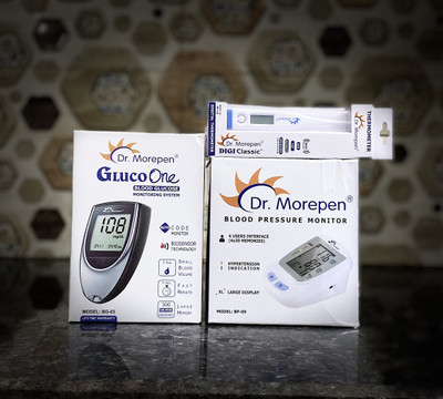 Dr. Morepen BP-09 Blood Pressure Monitor and Glucometer, MT-110 Thermometer combo pack Bp Monitor(White)