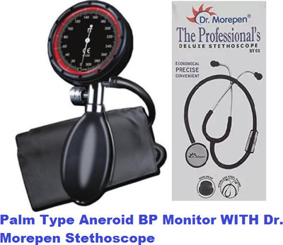 rsc healthcare Palm Type Aneroid BP Monitor Sphygmomanometer With Dr Morepen Stethoscope Palm Type BP Apparatus(dial type) Bp Monitor Bp Monitor(Black)