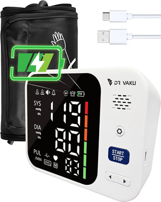 DR VAKU Rechargeable Digital Blood Pressure Machine Upper Arm Bp Monitor Cuff Kit with Talking Function Intellisense Technology Most Accurate Measurement Bp Monitor(White)