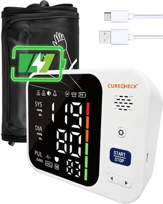 curecheck Rechargeable Digital Fully Automatic Blood Pressure Machine For Home Use with Voice Announcement Function ( No need to Install batteries ) Bp Monitor(White)