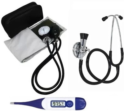 RnB Doctor Sphygmomanometer Dial Type Manual Blood Pressure Monitor with H.Das Stethoscope/Fetoscope & Digital Thermometer Bp Monitor(Black)