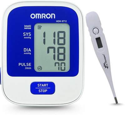 OMRON HEM-8712 Automatic Blood Pressure Monitor with Dr. Morepen MT-110 Digital Thermometer (Combo Pack, 3 Years Warranty) Bp Monitor(White)