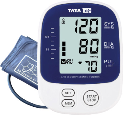 TATA 1mg BP-03 Blood Pressure Monitor Fully Automatic Upper Arm Style Bp Monitor(White & Blue)