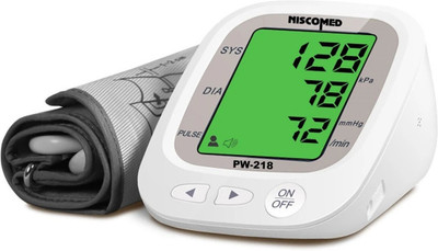 NISCOMED PW-218 Fully Automatic Portable Digital Talking BP Monitoring Machine With Child Cuff With Voice & Colour Changing Function with Intellisense Technology Bp Monitor(White, Dark Grey)