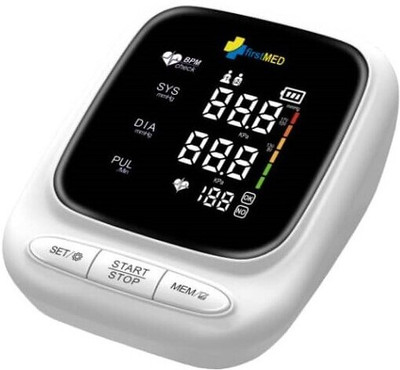 Firstmed FM 02 Upper Arm Automatic Digital Talking Blood Pressure Monitor, Heart Rate Machine & Pulse Checking meter for Accurate Home Monitoring with 1 Year Warranty, Batteries Included Automatic + Advance Feature Blood Pressure Monitoring System FM 02 Bp Monitor(Black and White)