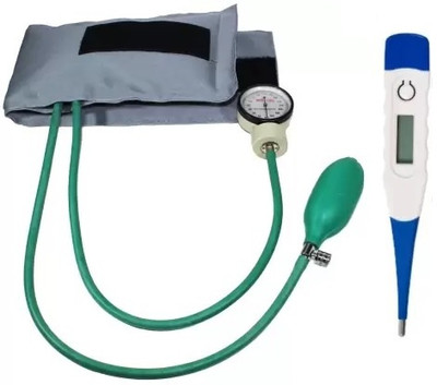 RnB Professional Clock Dial Type Green Sphygmomanometer with Digital Thermometer Manual Blood Pressure Monitor Aneroid Bp Monitor(Green)