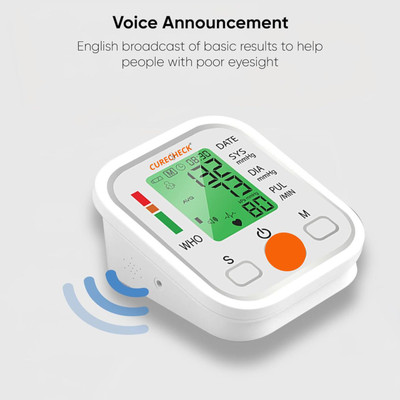 curecheck Fully Automatic Upper Arm Style Blood Pressure Monitor for Home Use with Voice Announcement feature Bp Monitor(White)