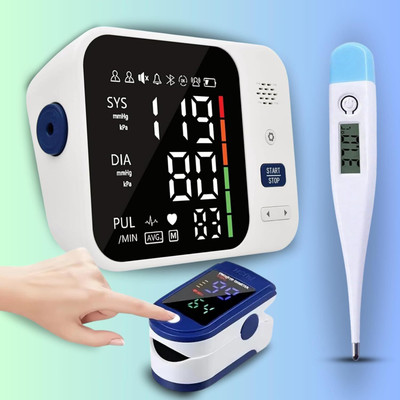 Balson BLSN-666 Rechargeable Arm Blood Pressure Monitor with Fully Automatic Function with Large Display, BLSN-45 Thermometer & BLSN-32 Digital Oximeter I Bp Monitor(White Black)