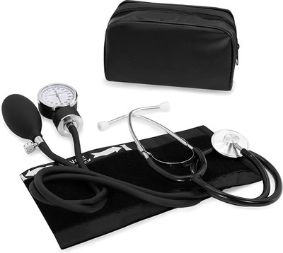 SWADESI BY MCP Aneroid sphygmomanometer and Stethoscope Manual BP Monitor With Stethoscope Universal Adult Size Cuff Arm Manual Emergency BP Monitor Kit with Carrying Case Bp Monitor(Black)