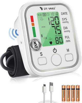 DR VAKU Digital Blood Pressure Machine Upper Arm Adjustable Cuff Kit with Most Accurate Measurement Talking Function Intelligence Technology Bp Monitor(White)