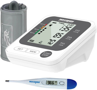 NISCOMED Digital Blood pressure monitor large LCD display with Digital Thermometer PW-215 Fully Automatic Digital Blood pressure Monitor Bp Monitor(White)