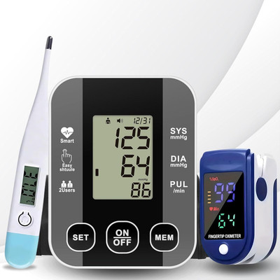 Aika Digital Display Automatic Rechargeable Latest Technology BP Monitor, Digital Thermometer & Finger Tip Pulse Oximeter Meter SpO2 Heart Rate Monitor Bp Monitor(Oximeter-1, Thermometr-1, BP Monitor-1)