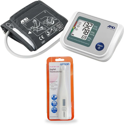 AND UA-767S-W Upper Arm Blood Pressure Monitor + Omron MC -246 Digital Thermometer for Home Health Monitoring Bp Monitor(White, Greay)