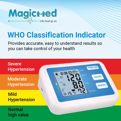 magicmed Upper Arm Portable Digital Blood Pressure Monitor BP Machine With Micro USB 3 Year Domestic Warranty Bp Monitor(White, Blue)