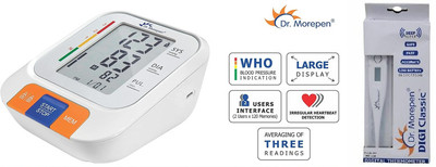 Dr. Morepen BP-15 Blood Pressure Monitor and MT-110 Thermometer combo pack Bp 15 and mt 110 Bp Monitor(White)