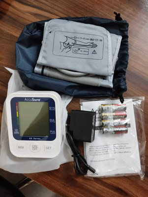 AccuSure Automatic AS series Blood pressure monitoring device with Adaptor (Works With Both Battery And Charger) Bp Monitor(White)