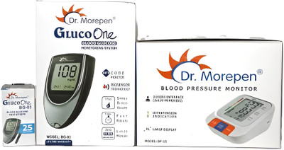 Dr. Morepen Blood Pressure Monitor BP-15 with BG-03 Glucometer and Pack of 25 Blood Glucose TestStrips Bp Monitor(White)