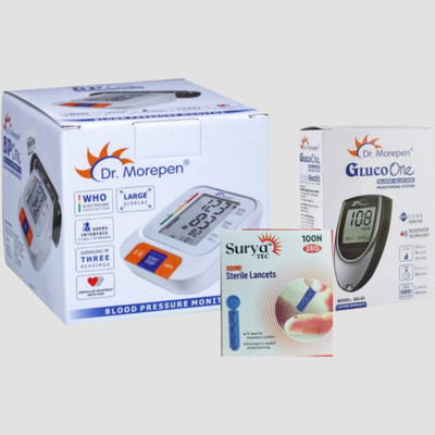 Dr. Morepen BP__15 Blood Pressure Monitor , Glucometer and infi lancets combo pack BP-15 , Glucometer, lancets Bp Monitor(White)