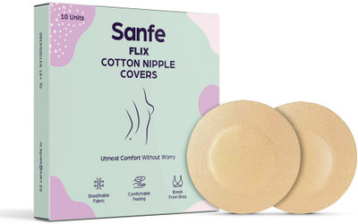 Sanfe Flix Cotton Nipple Covers |10 Breathable Nipple Pasties |No Show Bra For Women | Bra Brooch(Beige)