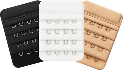 Sona 4 Rows 4 Hooks Bra Extender Elastic Bra Band Hook Strap Extensions Pack of 3 Hook Extender(Black, Beige, White Pack of 3)