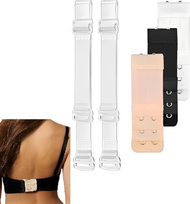 LAKSHMINARAYAN SALES 3pc Elastic Bra 2 Hook Extension+1 pair Bra Strap Non-Slip Transparent for woman Strap Extender(Beige, Black, White, Silver Pack of 2)