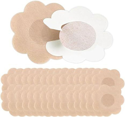 FeelFreely Nipple Cover For Women's Disposable Nipple Stickers Cotton Peel and Stick Bra Pads(Beige Pack of 10)