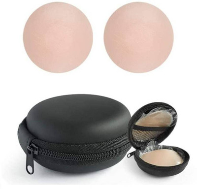 Q4S Women's & Girls Reusable Premium Nipple Cover with Storage Silicone Peel and Stick Bra Petals(Beige Pack of 1)