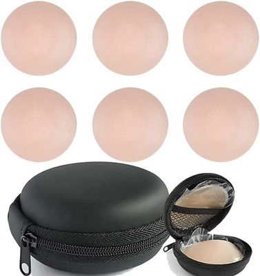 Q4S Silicone Nipple Cover Breast Pasties - Reusable Stick Bra Petal for Women's Wear Silicone Peel and Stick Bra Petals(Beige Pack of 6)