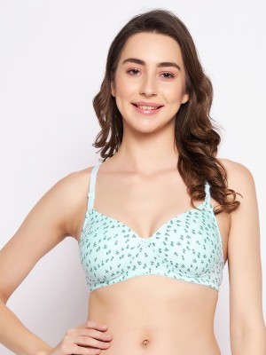 Clovia Padded Non-Wired Full Cup Floral Print Multiway T-shirt Bra Women Everyday Lightly Padded Bra(Light Blue)