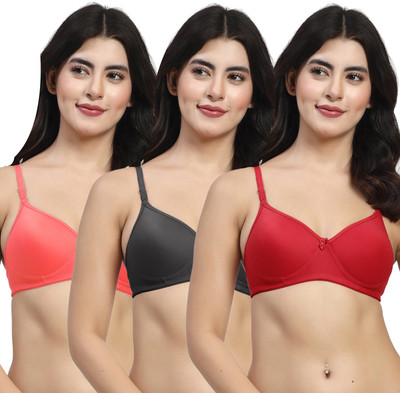 LILY mfruomalg Women T-Shirt Lightly Padded Bra(Maroon, Black, Red)