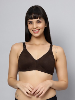 BlueNixie Blue Nixie Cotton Material T shirt bra with Wirefree Women Full Coverage Non Padded Bra(Brown)