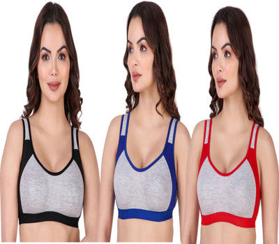 lufiya Women Sports Non Padded Bra(Red, Black, Blue)