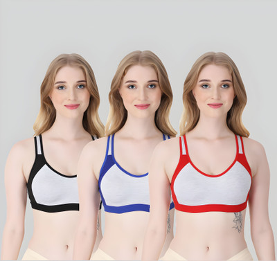 ASHMIRAS Pack of 3 Women Sports Non Padded Bra(Red, Black, Blue)