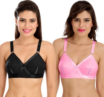 SONA Perfecto Full Coverage Non-Padded Plus Size Cotton Women Everyday Non Padded Bra(Black, Pink)