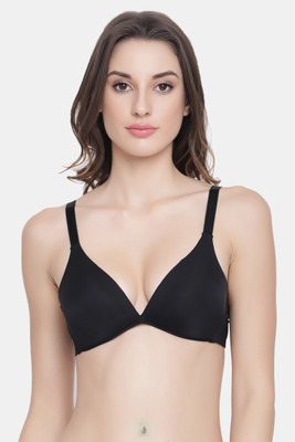 Quttos Quttos Seamless Wirefree Plunge Bra Women Plunge Lightly Padded Bra(Black)