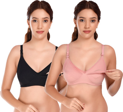 Auletics Wirefree seamless Black & Pink 34B maternity bra nursing bra full coverage Women Maternity/Nursing Non Padded Bra(Black, Pink)