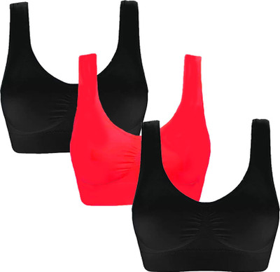 zoxen Women Sports Non Padded Bra(Red, Black)