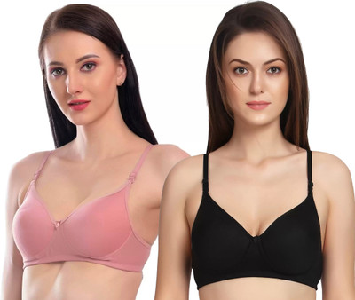 Pearlw Women Everyday Lightly Padded Bra(Black, Pink)