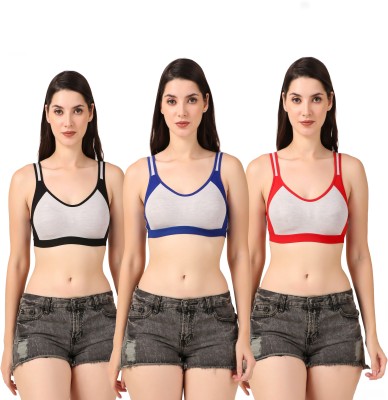 CURVZEX Women Sports Non Padded Bra(Blue, Black, Red)