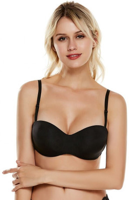 PLUMBURY Padded Seamless Strapless Multi-Way Push Up Bra with Detachable Straps Women Balconette Lightly Padded Bra(Black)