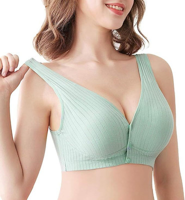 Wave Fashion Women's Maternity Button Front Nursing Bra Comfy Wireless Breastfeeding Bras Women Maternity/Nursing Lightly Padded Bra(Green)