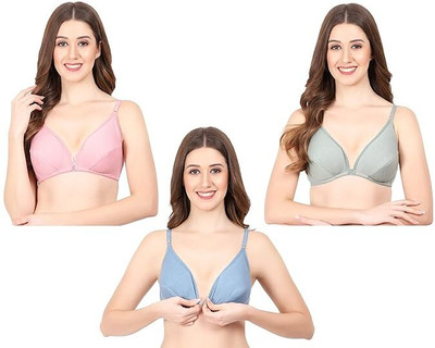 DV FAB DV FAB FRONT OPEN BRA FOR WOMEN Women Plunge Non Padded Bra(Pink, Light Blue, Light Green)