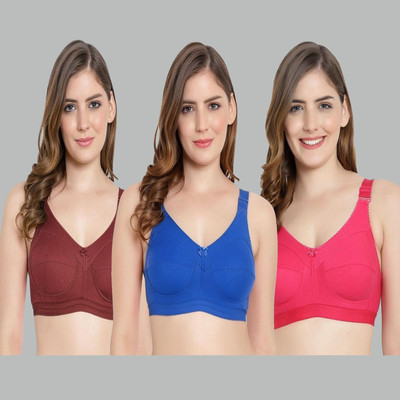 SIMLO Premium Bra Women Full Coverage Non Padded Bra(Blue, Pink, Maroon)